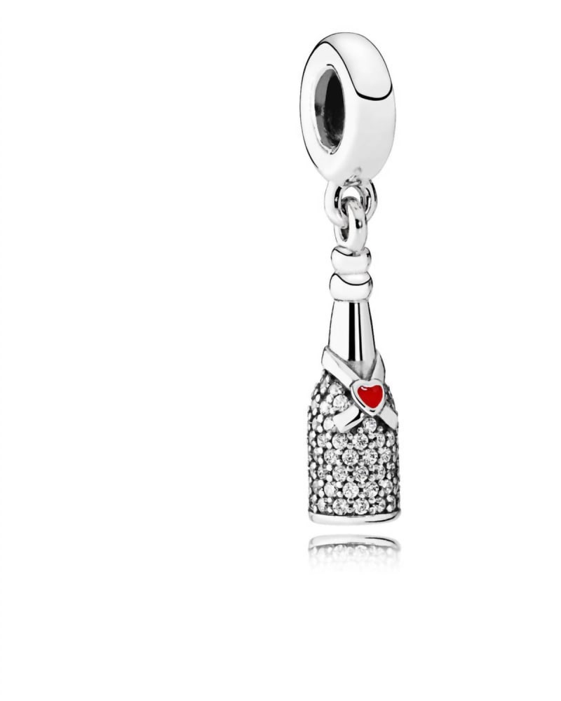 Front of a size O/S Sparkling Wine Dangle Charm in Silver in Silver by Pandora. | dia_product_style_image_id:331549